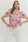 Red Stripe & Floral Blouse