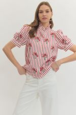 Red Stripe & Floral Blouse