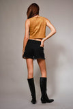 Camel Faux Suede Fringe Top