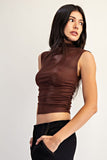 Brown Shimmer Ribbed Knit Top