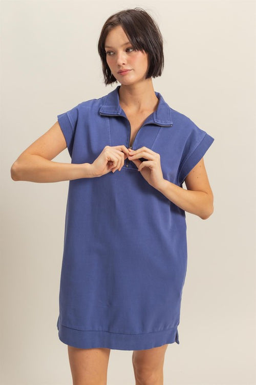 Dark Purple Half-Zip Mini Dress