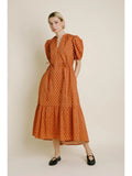 Terracotta Floral Midi Dress with Tie Detail