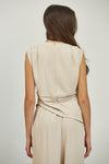 Stone Beige Pleated Shoulder Asymmetric Top