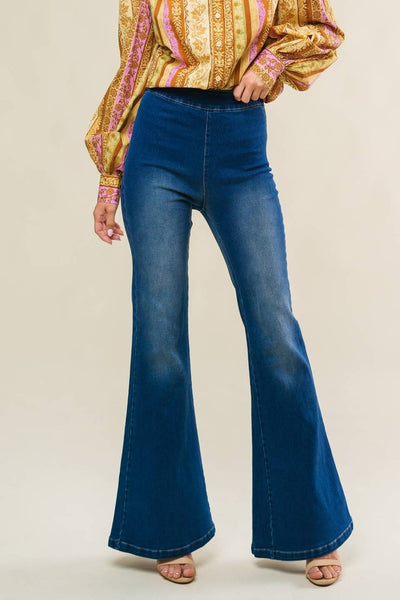 Sabrina Medium Wash Indigo Flare Jeans with Side Zipper