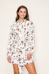 Ivory and Brown Autumn Floral Shirt Dress