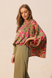 Multi Colored Super Bloom Boat Neck Caftan Top