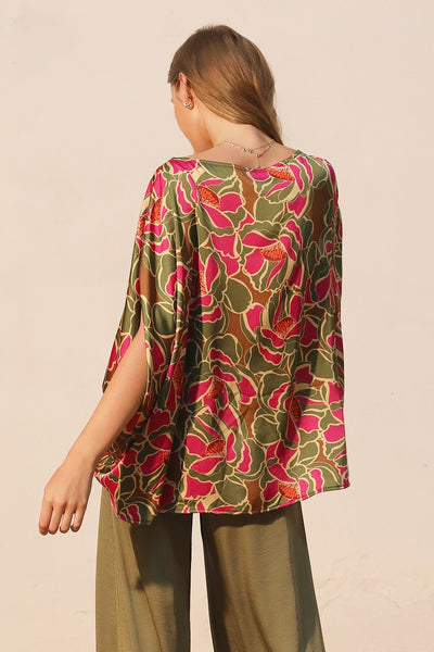 Multi Colored Super Bloom Boat Neck Caftan Top