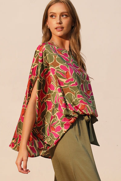 Multi Colored Super Bloom Boat Neck Caftan Top