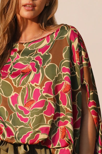 Multi Colored Super Bloom Boat Neck Caftan Top