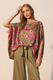 Multi Colored Super Bloom Boat Neck Caftan Top