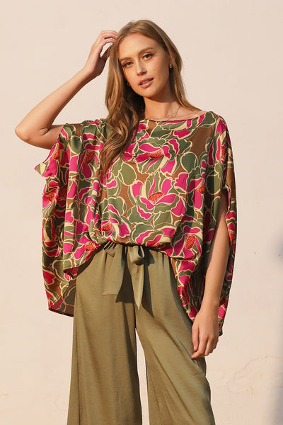 Multi Colored Super Bloom Boat Neck Caftan Top