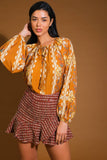 Mustard Colored Floral Round Neck Blouse