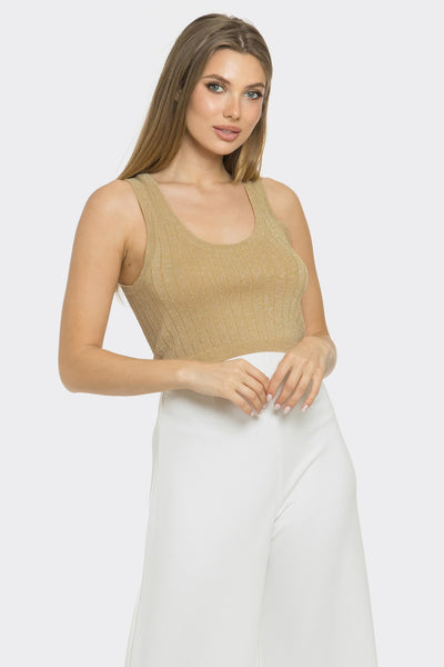 Gold Metallic Knit Cropped Tank Top