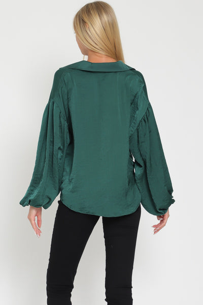 Emerald Green Long Sleeve Button Down Blouse