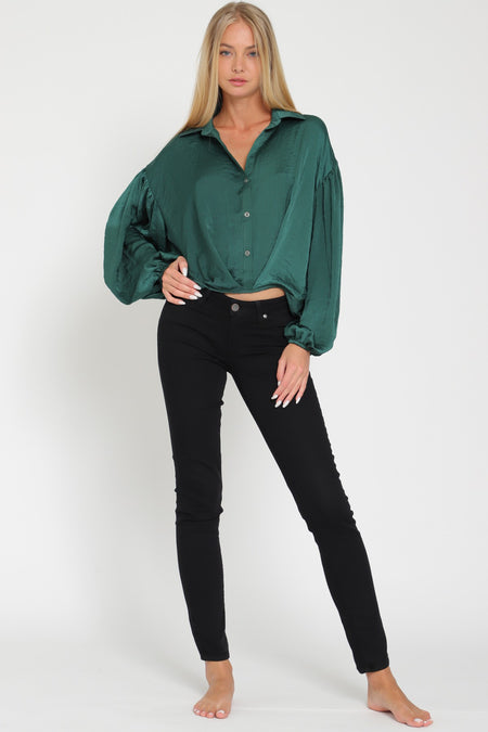 Jade Cotton Slub Detailed V Neck T-Shirt