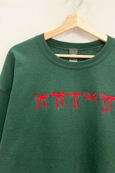 Green & Red Embroidered Mini Bows Sweatshirt