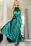 Emerald Green Halter Sleeveless Pleated Maxi Dress