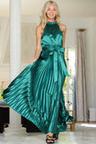 Emerald Green Halter Sleeveless Pleated Maxi Dress