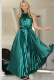 Emerald Green Halter Sleeveless Pleated Maxi Dress