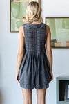 Grey Pleated V Neck Sleeveless Denim Romper