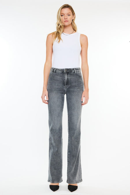 Robyn Black Mid Rise Bootcut Jeans with Slit