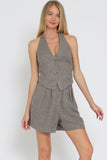 Grey Halter Tie Back Vest & High Waisted Short Set