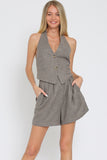 Grey Halter Tie Back Vest & High Waisted Short Set