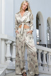 Grey Multi Print Tie Front Top & Pant Set