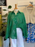 Green Floral Detailed Button Up Blouse
