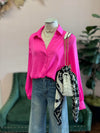 Hot Pink Solid Button Up Blouse