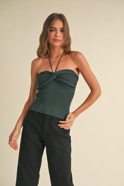 Hunter Green Knit Halter Tank Top