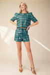 Hunter Green High Waisted Plaid Sequin Shorts