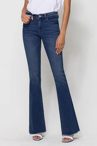 Jaci Mid Rise Flare Jeans with Raw Hem