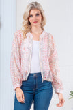 Cream Multi Printed Zip Up Light Weight Jacket