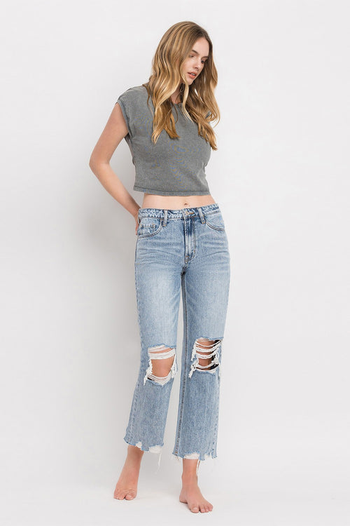 Blue Melody Super High Rise Crop Straight Jeans