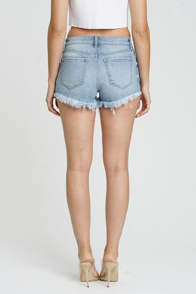 Lulu Light Wash Super High Rise Cut Off Denim Shorts