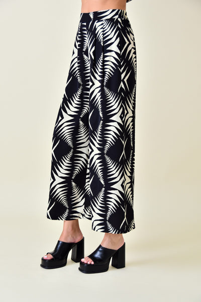 Black and White Printed Wide Leg Pant