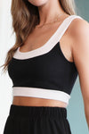 Black and White Heavy Ribbed Knit Contrast Crop Top