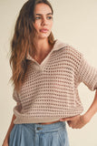 Tan Crochet Knitted Collared Top