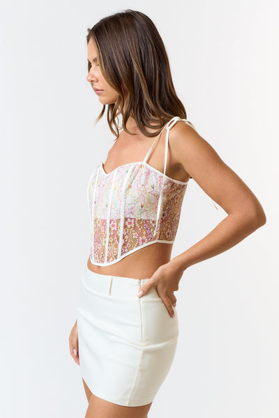 Off White Lace Corset Crop Top