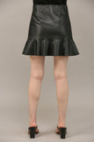 Black Faux Leather Flounce Hem Skirt