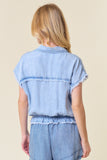 Light Wash Denim Drawstring Elastic Waist Top