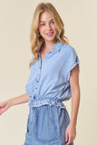 Light Wash Denim Drawstring Elastic Waist Top