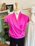 Magenta Surplice Neck Wrap Satin Blouse