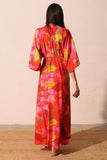 Red Malibu Sunset Kimono Maxi Dress