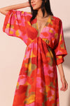 Red Malibu Sunset Kimono Maxi Dress