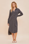 Graphite Colored Side Slit Midi Shirt Dress