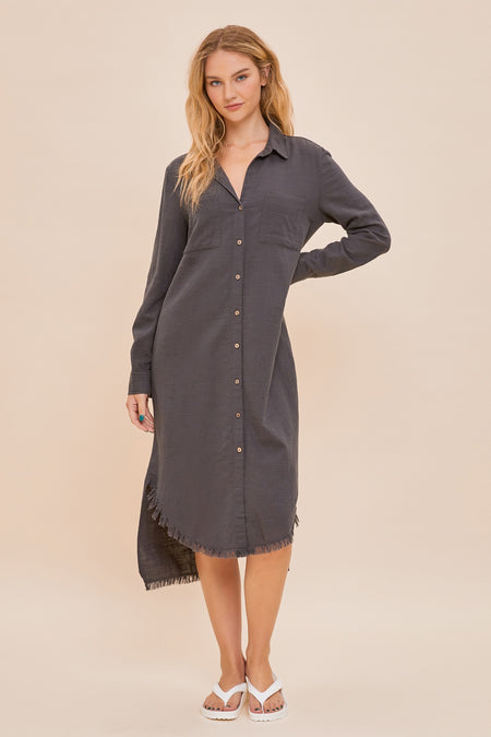 Charcoal Button Down Cap Sleeve Shirt