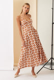 Burnt Orange Printed Open Maxi Dress