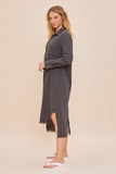 Graphite Colored Side Slit Midi Shirt Dress